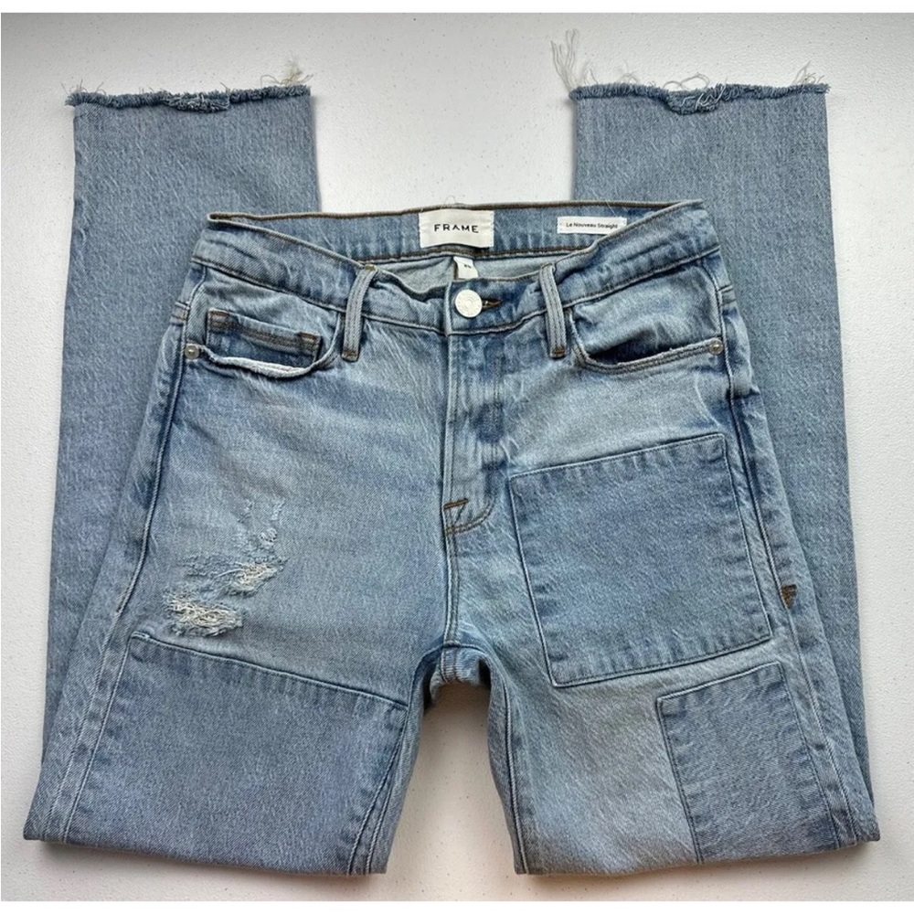 FRAME Denim Jeans Womens Size 25 Le Nouveau Straight Hideaway Raw Hem Ankle